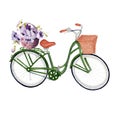 Bicycle with flowers isolated on white background .bicycle with flowers Hand painted Watercolor illustrations.