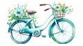 Bicycle with flowers. Watercolor hand drawn illustration isolated on white background Generative AI Royalty Free Stock Photo