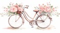 Bicycle with flowers. Watercolor hand drawn illustration isolated on white background Generative AI Royalty Free Stock Photo