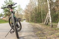 Bicycle on the forest road Royalty Free Stock Photo