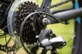 Bicycle freewheel, parts bike wheel, chain, derailleur front shifters cycling road bike frame Royalty Free Stock Photo