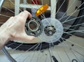 Bicycle freewheel repair at home Royalty Free Stock Photo