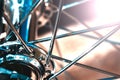 Bicycle front wheel with spokes Royalty Free Stock Photo