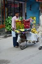 Bicycle Fruit Shop or greengrocery on the street at Thamel market