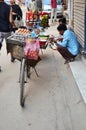 Bicycle Fruit Shop or greengrocery on the street at Thamel market