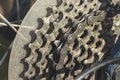 Bicycle gears dirty with oil clowe up