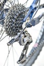 Bicycle gears and rear derailleur. Royalty Free Stock Photo