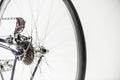 Bicycle gears and wheel with spokes Royalty Free Stock Photo