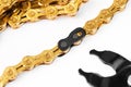 Bicycle gold chain and black chain connector Royalty Free Stock Photo