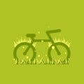 Bicycle with grass and fireflies icon. Flat bike silhouette isolated on green. Vector illustration Royalty Free Stock Photo