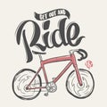 Bicycle hand drawn lettering ride, t-shirt print.