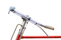 Bicycle handle vintage red and drop water isolated on white background and clipping path. select focus with shallow depth Royalty Free Stock Photo