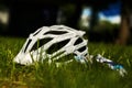 Bicycle helmet on grass Royalty Free Stock Photo