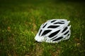 Bicycle helmet on grass Royalty Free Stock Photo