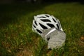 Bicycle helmet on grass