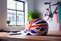 Bicycle helmet on table in office. Royalty Free Stock Photo