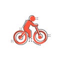 Bicycle icon in comic style. Bike with people cartoon vector illustration on white isolated background. Rider splash effect Royalty Free Stock Photo