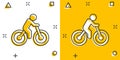 Bicycle icon in comic style. Bike with people cartoon vector illustration on white isolated background. Rider splash effect Royalty Free Stock Photo