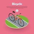 Bicycle Icon Isometric Design on Road Web Banner. Royalty Free Stock Photo