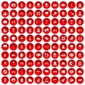 100 bicycle icons set red Royalty Free Stock Photo