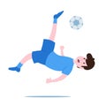 Bicycle kick for football or soccer player active play or training competitive league Royalty Free Stock Photo