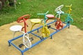 Bicycle kid stand in outdoor playground Royalty Free Stock Photo