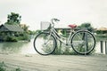 Bicycle with landscape the calm in the garden. Vintage tone