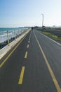 Bicycle lane along the sea in Burgas, Bulgaria. Cycling path in the city. Bicycle road