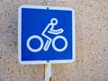 Bicycle lane blue and white sign Royalty Free Stock Photo