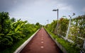 Bicycle lane and a jogging path surrounded by green in Cinta Costera - Panama City, Panama