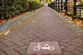 Bicycle lane sign in Amsterdam Royalty Free Stock Photo