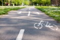 Bicycle lane with white bicycle sign Royalty Free Stock Photo