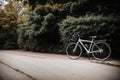 A bicycle leaning against a tree hinting at hurried commutes