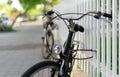 Bicycle locked up. Royalty Free Stock Photo