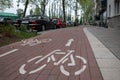 Bicycle logo, symbol or pictogram on bicycle lane.