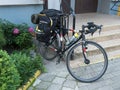 Bicycle with luggage bags, bicycle ready to travel