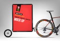 Bicycle. Mobile billboard. Mockup.Outdoor advertising. Billboard, Street banner. City Marketing. Trailer. Billboard bicycles mobil