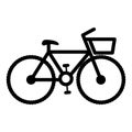 Bicycle monochrome contour to the right with basket Royalty Free Stock Photo