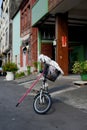 Bicycle with Mop on the street in Taipei, Taiwan. Taiwan`s wether is tropical and does not snow much during winter. In summer tim