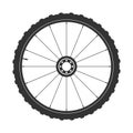 Bicycle mtb wheel symbol,vector. Bike rubber, mountain tyre with valve. Fitness cycle,mountainbike.