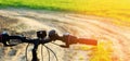 Bicycle on nature close up. Concept of travel, healthy lifestyle. Country walk. Bicycle frame Royalty Free Stock Photo