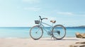 a bicycle near the beach, capturing the serene atmosphere and coastal charm, emphasizing the simplicity and tranquility