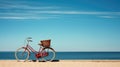 a bicycle near the beach, capturing the serene atmosphere and coastal charm, emphasizing the simplicity and tranquility