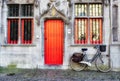 Bicycle outside a property in Market Square Bruges West Flanders