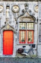 Bicycle outside a property in Market Square Bruges West Flanders