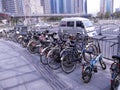 Bicycle park on roadside Royalty Free Stock Photo