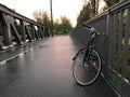 Bicycle parked around a walkway side streets in Berlin Germany