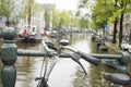 Bicycle parked on a bridge in Amsterdam Royalty Free Stock Photo