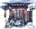 Bicycle parked in front of the Japanese style house door