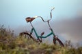 Bicycle parked on the riverbank autumn morning